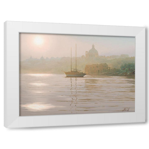 Sunny Ray over the Sea White Modern Wood Framed Art Print by Adamov, Alexey