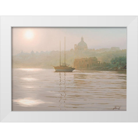 Sunny Ray over the Sea White Modern Wood Framed Art Print by Adamov, Alexey
