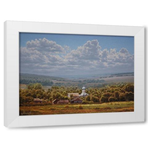 Landscape with a Churche White Modern Wood Framed Art Print by Adamov, Alexey