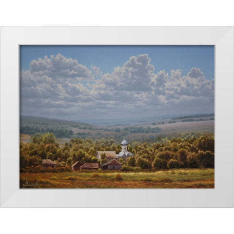 Landscape with a Churche White Modern Wood Framed Art Print by Adamov, Alexey