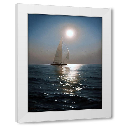 Sailboat White Modern Wood Framed Art Print by Adamov, Alexey