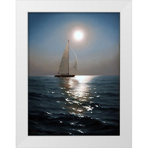 Sailboat White Modern Wood Framed Art Print by Adamov, Alexey