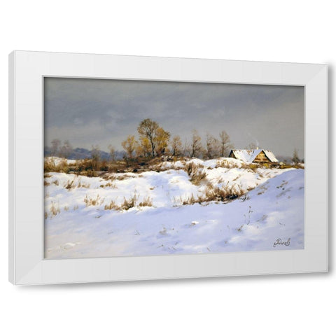 Winter Landscape White Modern Wood Framed Art Print by Adamov, Alexey
