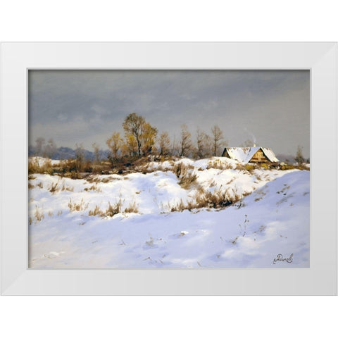 Winter Landscape White Modern Wood Framed Art Print by Adamov, Alexey