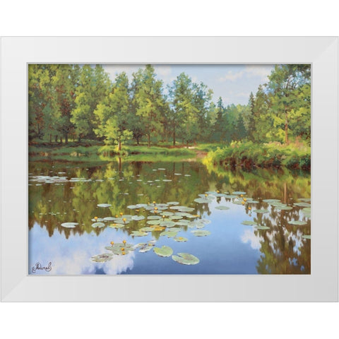 Watter Lilly White Modern Wood Framed Art Print by Adamov, Alexey