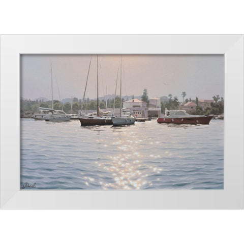 The Port in Croatia White Modern Wood Framed Art Print by Adamov, Alexey