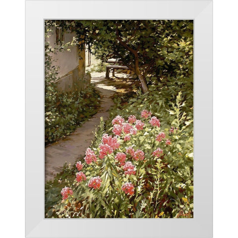 Grandmothers Courtyard White Modern Wood Framed Art Print by Adamov, Alexey