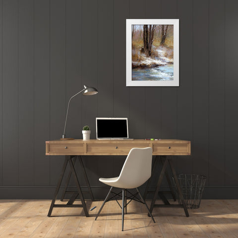 First snow by the River White Modern Wood Framed Art Print by Chaney, Alan