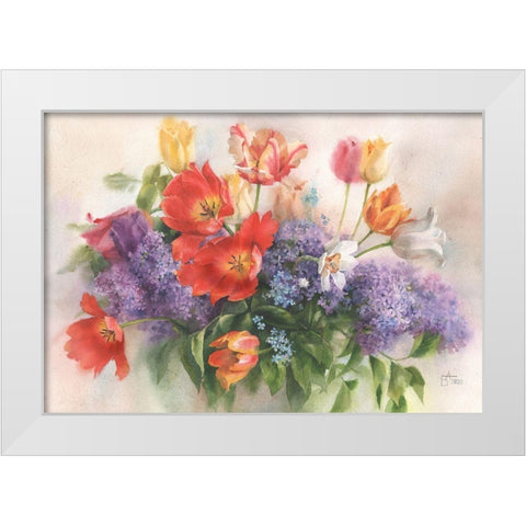 Bouquet of Lilac and Tulips White Modern Wood Framed Art Print by Besedina, Anastasiia