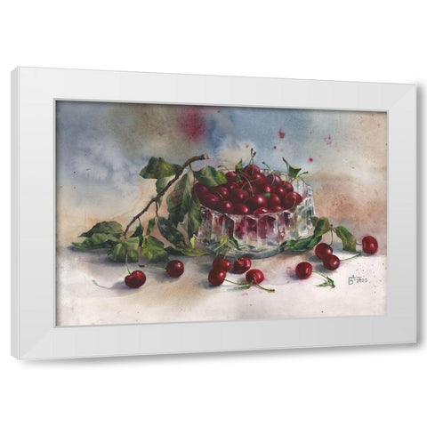 Vase with Wild Cherries White Modern Wood Framed Art Print by Besedina, Anastasiia