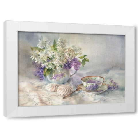 Tea with Lilac White Modern Wood Framed Art Print by Besedina, Anastasiia