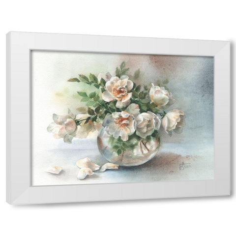 White Roses White Modern Wood Framed Art Print by Besedina, Anastasiia