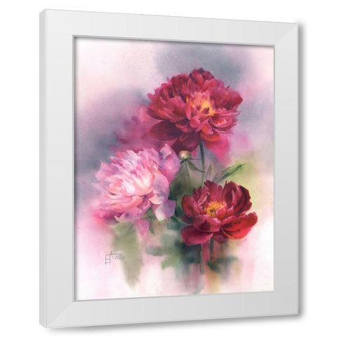 Burgundy and Pink Peonies White Modern Wood Framed Art Print by Besedina, Anastasiia