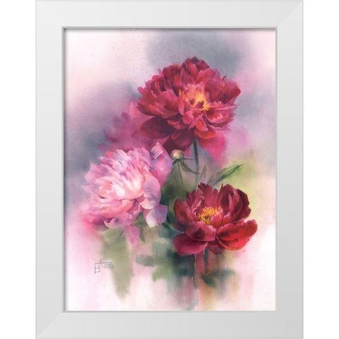 Burgundy and Pink Peonies White Modern Wood Framed Art Print by Besedina, Anastasiia