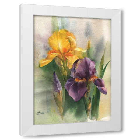 Yellow and Purple Iris White Modern Wood Framed Art Print by Besedina, Anastasiia