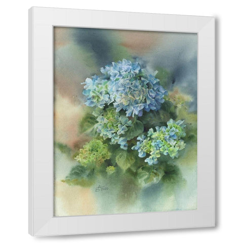 Blue Hydrangea White Modern Wood Framed Art Print by Besedina, Anastasiia