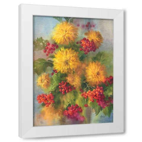 Rowen Berry and Golden Balls White Modern Wood Framed Art Print by Besedina, Anastasiia