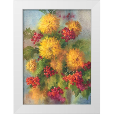 Rowen Berry and Golden Balls White Modern Wood Framed Art Print by Besedina, Anastasiia