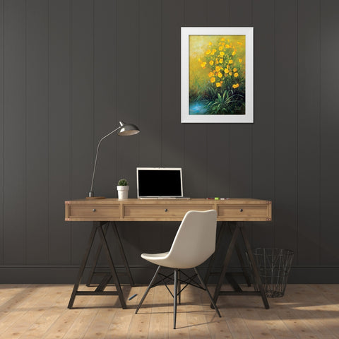 Yellow Flowers White Modern Wood Framed Art Print by Fasani