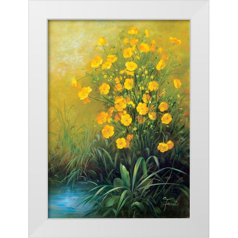 Yellow Flowers White Modern Wood Framed Art Print by Fasani