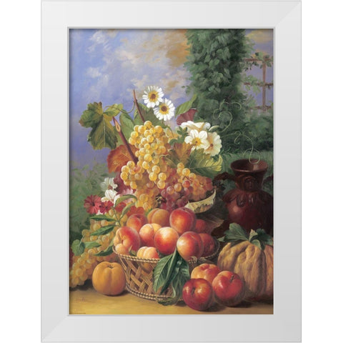 Still Life with Peaches White Modern Wood Framed Art Print by Edward
