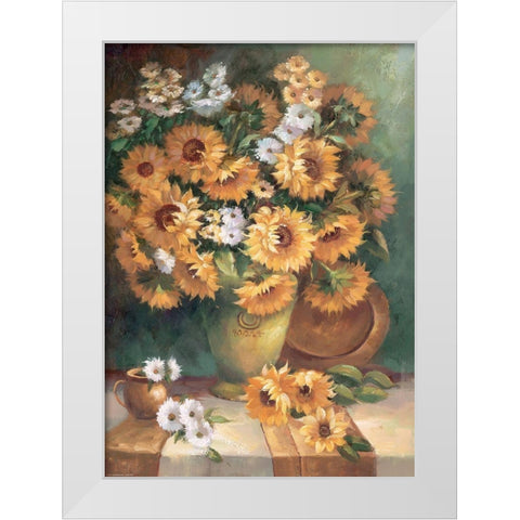 Sunflowers in Vase I White Modern Wood Framed Art Print by Monica Nero