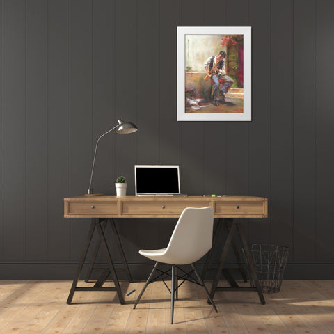 A Boy with Trumpet White Modern Wood Framed Art Print by Noches, Fernando