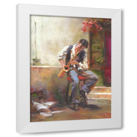 A Boy with Trumpet White Modern Wood Framed Art Print by Noches, Fernando