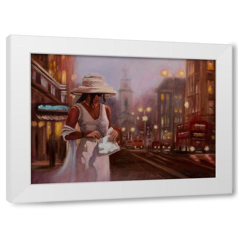 Girls in White Dress in London White Modern Wood Framed Art Print by Stepien, Ryszard
