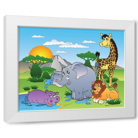 Happy African Animals White Modern Wood Framed Art Print by Viskova, Klara
