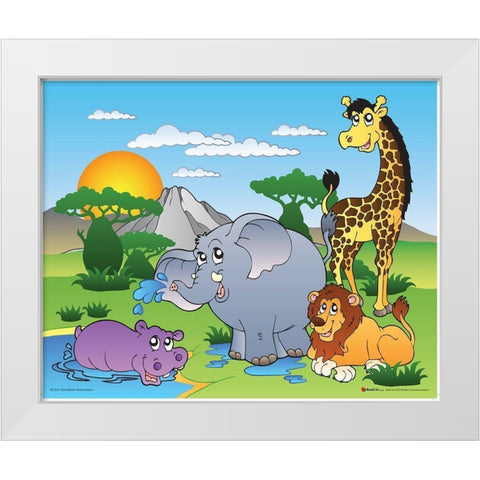 Happy African Animals White Modern Wood Framed Art Print by Viskova, Klara