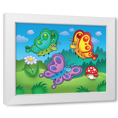 Happy Butterflies White Modern Wood Framed Art Print by Viskova, Klara