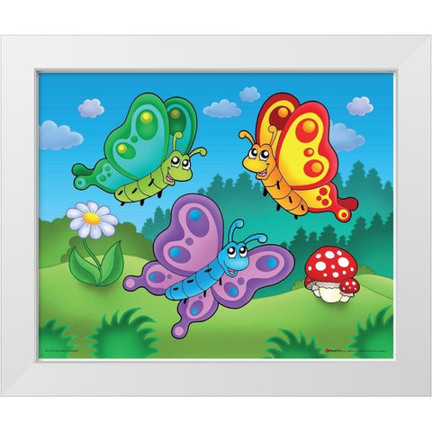 Happy Butterflies White Modern Wood Framed Art Print by Viskova, Klara