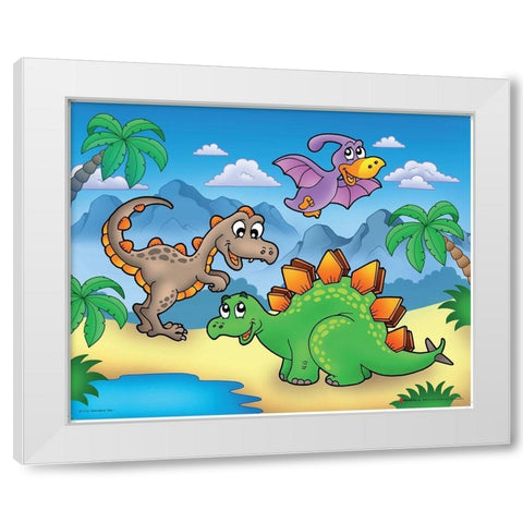Lucky Dinosaur White Modern Wood Framed Art Print by Viskova, Klara