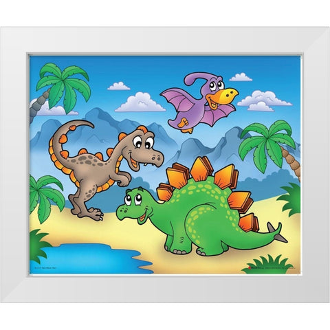 Lucky Dinosaur White Modern Wood Framed Art Print by Viskova, Klara