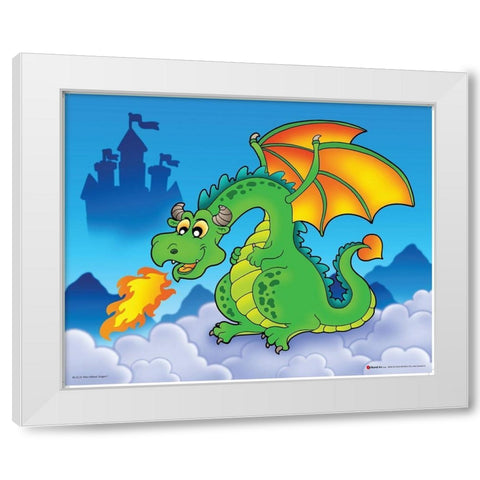Happy Green Dragon White Modern Wood Framed Art Print by Viskova, Klara