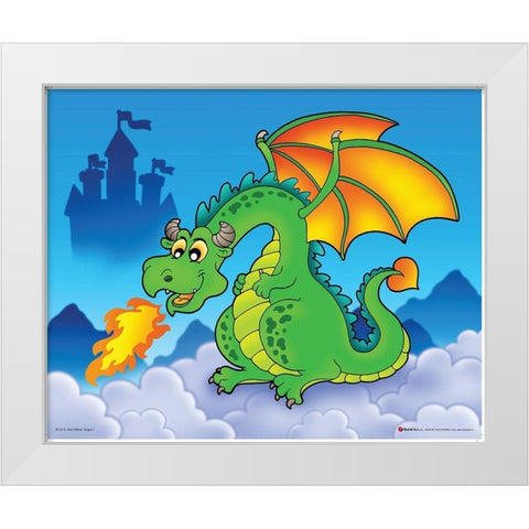 Happy Green Dragon White Modern Wood Framed Art Print by Viskova, Klara