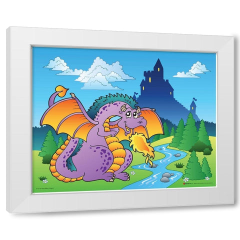 Happy Pink Dragon White Modern Wood Framed Art Print by Viskova, Klara