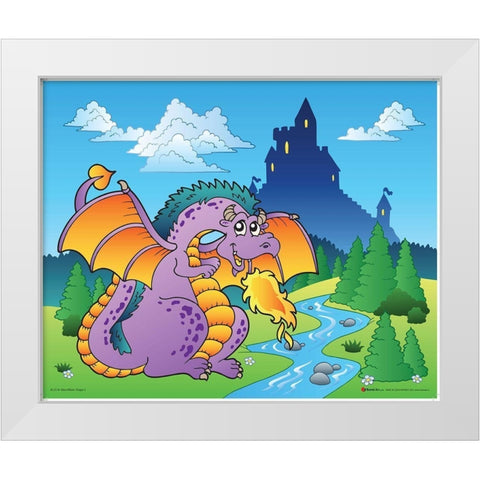 Happy Pink Dragon White Modern Wood Framed Art Print by Viskova, Klara