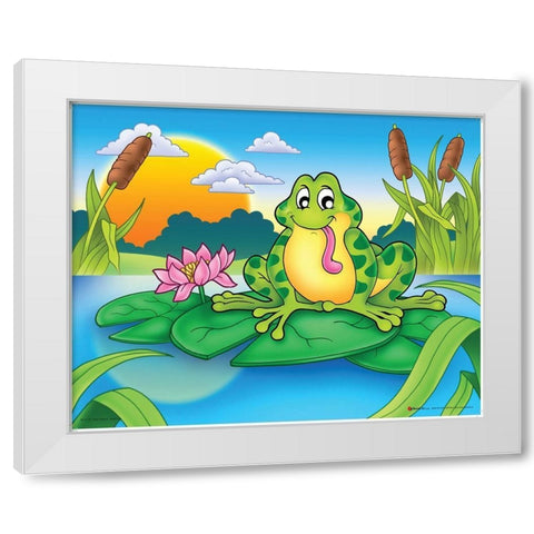 Lucky Frog White Modern Wood Framed Art Print by Viskova, Klara
