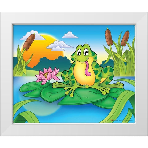Lucky Frog White Modern Wood Framed Art Print by Viskova, Klara