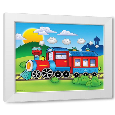 Red Train White Modern Wood Framed Art Print by Viskova, Klara