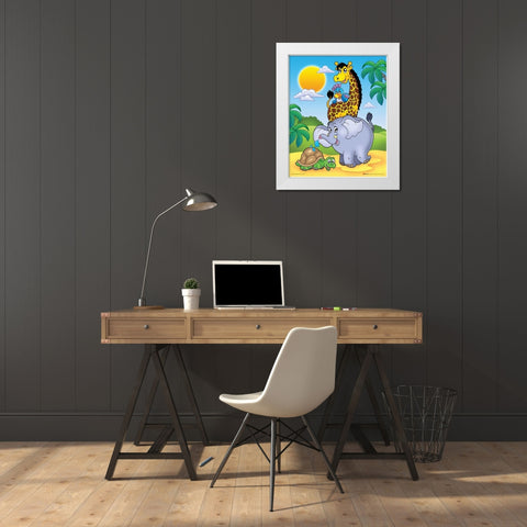 Happy African Animals II White Modern Wood Framed Art Print by Viskova, Klara