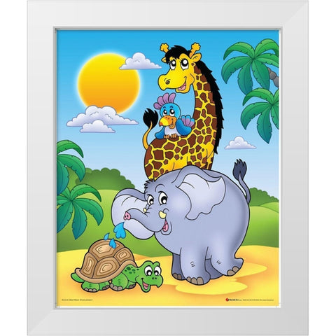 Happy African Animals II White Modern Wood Framed Art Print by Viskova, Klara