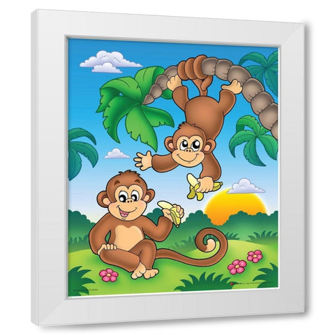 Happy Monkies White Modern Wood Framed Art Print by Viskova, Klara