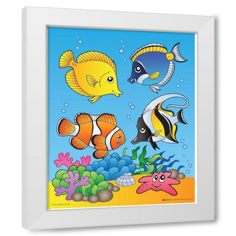 Happy Fishes White Modern Wood Framed Art Print by Viskova, Klara