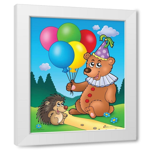 Happy Teddy Bear  White Modern Wood Framed Art Print by Viskova, Klara