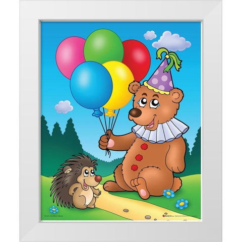 Happy Teddy Bear  White Modern Wood Framed Art Print by Viskova, Klara