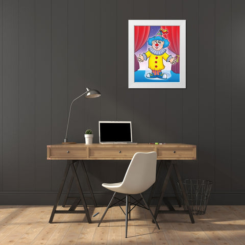 Smiling Clown White Modern Wood Framed Art Print by Viskova, Klara