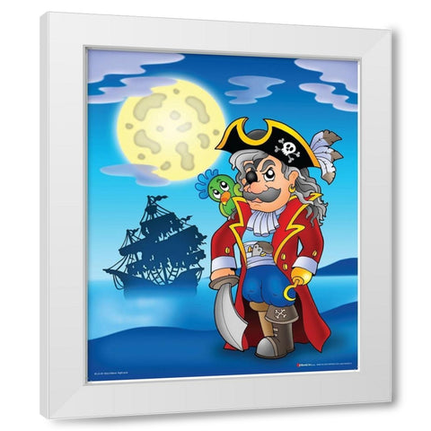 Pirate with Big Moon White Modern Wood Framed Art Print by Viskova, Klara